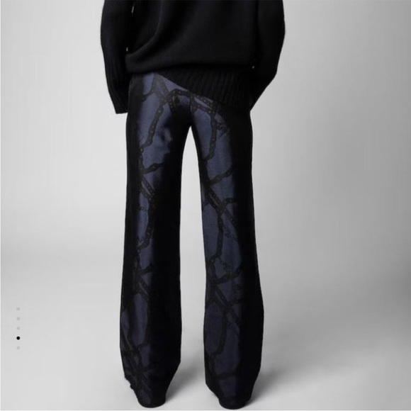 Zadig & Voltaire Pants - Zadig & Voltaire Pomy Jacquard Chains Trousers Navy Black Size 36 FR